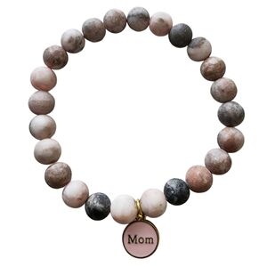 2FOR$30 - Elegant Pastel Stone Stretch Bracelet With Pink Mom Charm